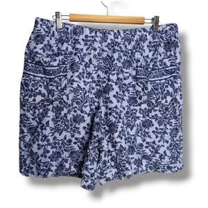 J.Jill Blue Floral Rayon Linen Shorts Flowy With Pockets Elastic Pull On Size S